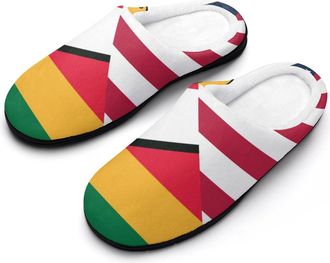 Generic U.S. And Zimbabwe Flag Cotton Slippers for Women Memory Foam Comfy House Shoes with Anti-Skid Rubber Sole