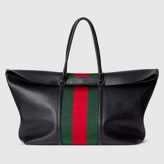 Gucci Mega Web Trademark Medium Duffle Bag, Black, Leather