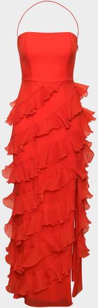 Hutch Lou Square-Neck Ruffle Column Gown