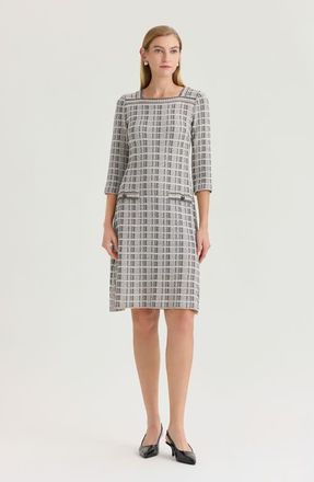Ming Wang A-Line Contrast Stitch Tweed Knit Dress in Limestone/black/white at Nordstrom, Size X-Small