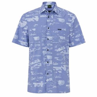 HUGO BOSS Hugo, Short Sleeve Shirts, male, Blue, Size: L Shirts