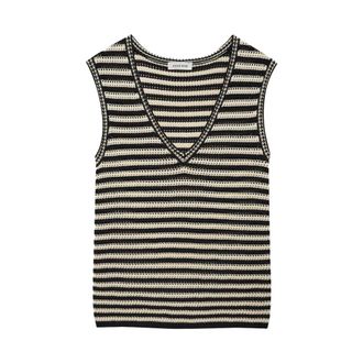 Anine Bing Sleeveless Tops, female, Black, Size: L Lowen Striped V-neck Vest
