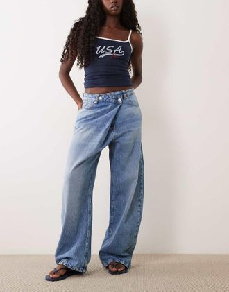 Asos jeans barrel con vita avvolgente blu medio