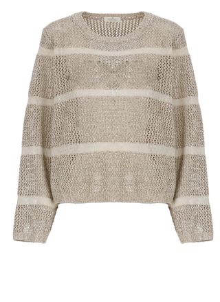 PANICALE Gold Perforated Sequin Long Sleeve Sweater