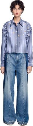 Sandro Beaded striped shirt in Blue at Nordstrom, Size Medium