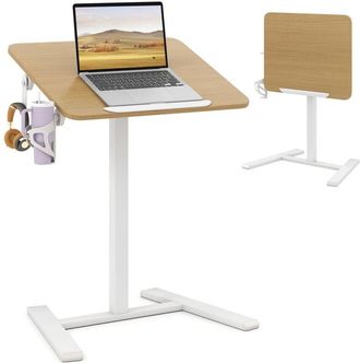 Costway Tavolino da Laptop con Piano Inclinabile a 90&deg;, Tavolo Salvaspazio e Regolabile in Altezza, Portatile con Gancio e Portabicchieri per Divano