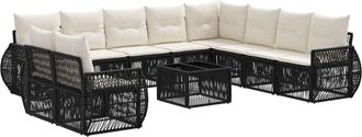 vidaXL Conjunto De Sof&aacute;s De Jard&iacute;n 11 Uds. Negro Y Blanco Crema Vidaxl