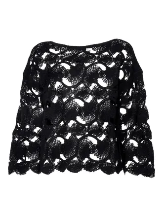 KANGRA crochet-lace open-weave top - women - Cotton/Polyamide/Polyester - 46 - Black