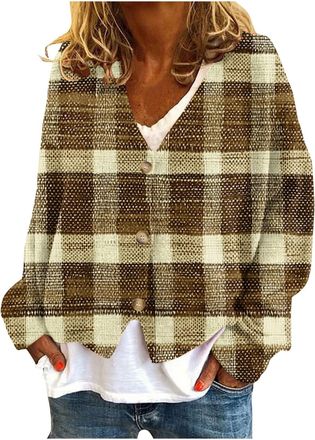 Generic Womens Fleece Coat UK Casual Long Sleeve Button Down V Neck Open Front Cardigan Fall Winter Striped Floral Print Tops Dressy Comfy Loose Fit Jacket Go