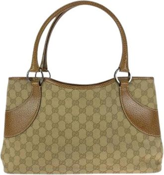 Gucci Pre-owned GG Canvas Leren Tote Bag - Dames - Vintage Handtas - Beige - ONE Size - Leer - Vintage