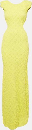 Elisabetta Franchi Lemon Yellow Textured Knit Sleeveless Maxi Dress