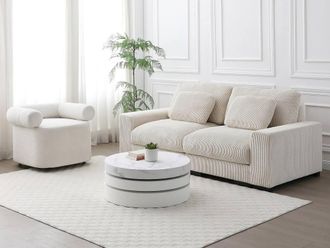 Vente-Unique Round Swivel Coffee Table With 1 Niche In MDF - White Marble Effect