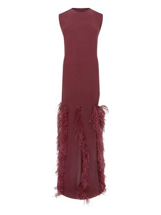 16Arlington Lett feather-trim maxi dress - Red