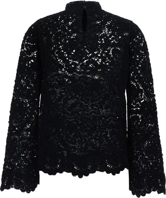 Semicouture Womens Lace Pull With Details Black Fabric And Tops Top