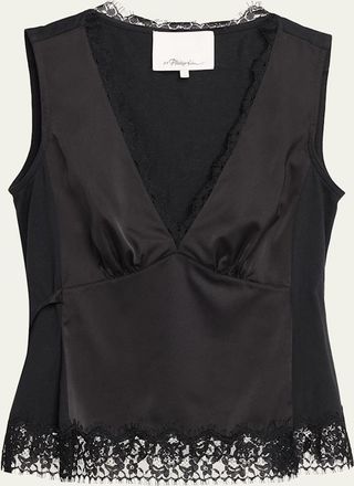 3.1 Phillip Lim Sleeveless Satin Lace Combo Top