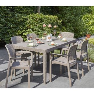 Keter Set Tavolo 160x90 cm + 6 Poltrone in Resina Colore Cappuccino mod. Girona
