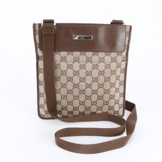 Gucci Gg Canvas Beige Brown Leather Canvas Shoulder Bag (Pre-Owned)