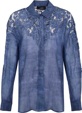 Clips Perforated Ramie Shirt With Floral Details