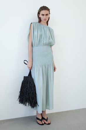 H&M Smocked Cape-detail Dress in Light Turquoise at Nordstrom, Size Xx-Large