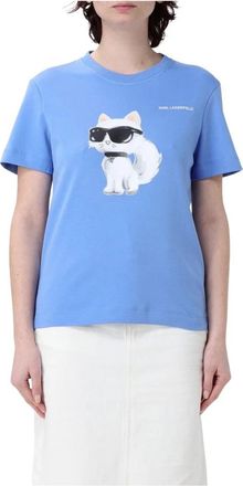 Karl Lagerfeld Choupette Kat Grafische T-shirt - Dames - T-shirts - Blauw - XS - Tops