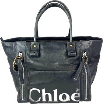 Chlo&eacute; Chloe Eclipse Logo Embellished Black Leather Tote EBAY LIVE