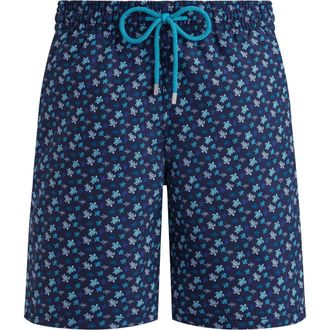 Vilebrequin Mens Micro Ronde Des Tortues Rainbow Longer Length Swim Shorts in Peacock at Nordstrom, Size X-Large