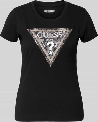 Guess T-Shirt mit Logo und Ziersteinbesatz in Black, Größe XS