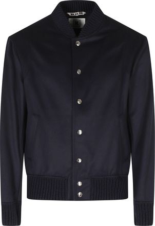 Kired Blue Cashmere College Ribbed Trim Bomber Jacket