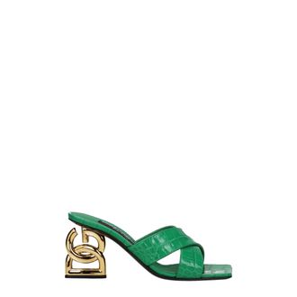 Dolce & Gabbana Green Leather Flat Womens Sandals