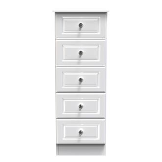 Welcome Furniture Clarence Ready Assembled 5 Drawer Tallboy in White Gloss & White - Welcome Furniture | TJ Hughes