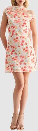 Lush Floral Scarf Neck Minidress in Cream Red at Nordstrom Rack, Size X-Large