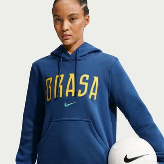 Nike Brazil Phoenix Fleece Nike Womens Soccer Pullover Hoodie in Blue | IB6148-433