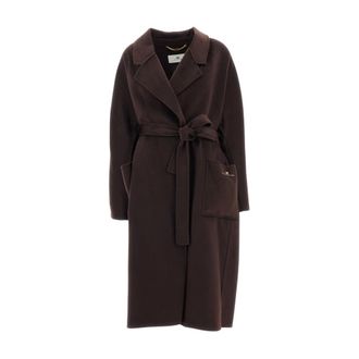 Elisabetta Franchi Wollen mantel met dubbele stof - Dames - Mantels - Bruin - Maat: S Wol