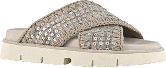 Mou Womens Criss-Cross Bio Denim And Sequins Sandals In Gold