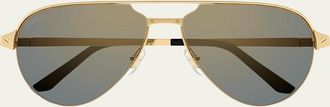 Cartier Mens Half-Rim Metal Aviator Sunglasses with Logo