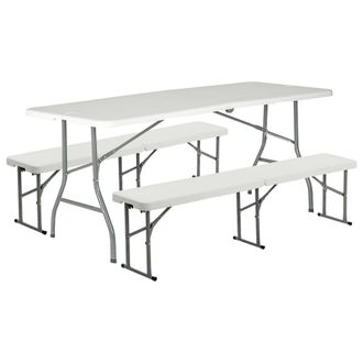 Harbour Housewares Folding Camping Picnic Table & Bench Set - 180cm (6ft) in White
