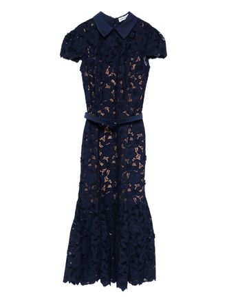 Self Portrait Navy Guipure Lace Midi Dress