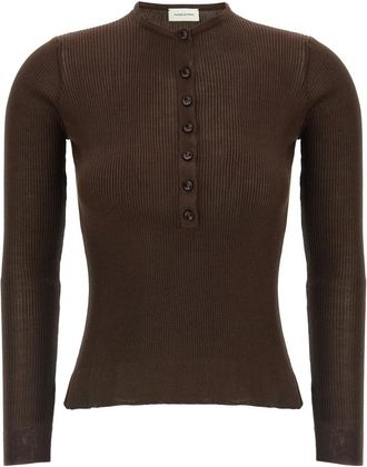 Magda Butrym 20 Ribbed Silk Sweater - Dames - Ronde hals truien - Bruin - XS - Truien & Vesten