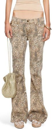 Lioness Mary-Kate Low Rise Flare Jeans in Leopard at Nordstrom, Size X-Large