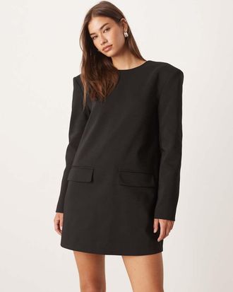 Asos Vestito a trapezio sartoriale nero con spalline imbottite