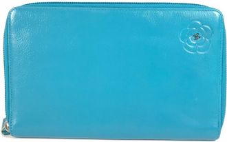Chanel Blue Leather Long Wallet (Bi-Fold) (Pre-Owned)