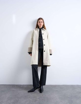 Topshop Trench neutro liscio con quadri a contrasto