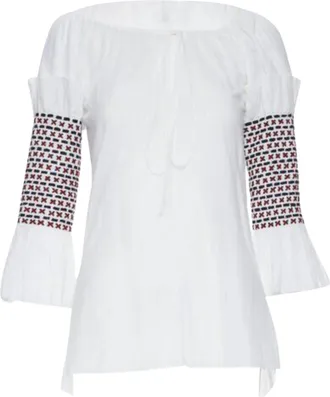 Rosie Assoulin smocked sleeves off shoulder top