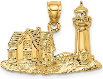 Diamond2Deal 14k Yellow Gold 2-D Nubble Lighthouse Charm
