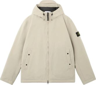 Stone Island Jassen, Heren, Beige, M, Polyester, Soft Shell-R Hooded Jacket