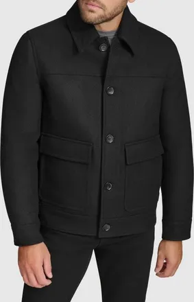 Andrew Marc Insulated Wool Blend Twill Shirt Jacket in Black at Nordstrom, Size Xx-Large
