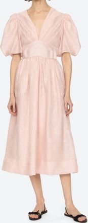 Sea New York Florence Embossed Puff Sleeve Midi Dress In Pink