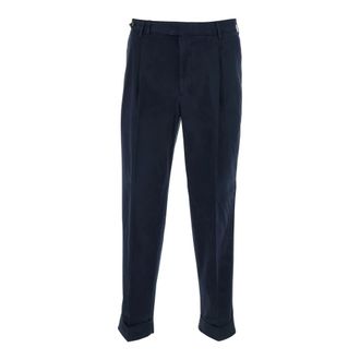 Pantaloni Torino Broeken, Heren, Blauw, S, Katoen, Broek met riemlussen en plooien aan de voorkant