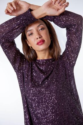 Roman Sequin Embellished Tunic Shift Dress