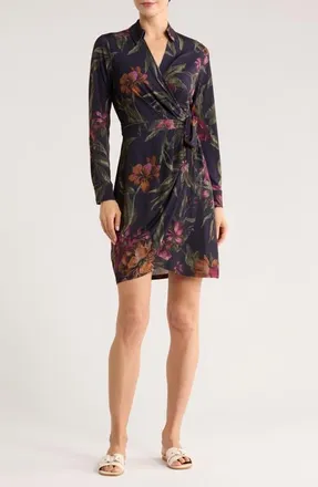 Tommy Bahama Carmela Orchid Isle Long Sleeve Wrap Dress in Black at Nordstrom, Size X-Small